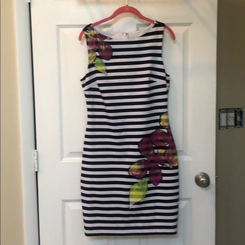 Cache striped and floral dress with gold details